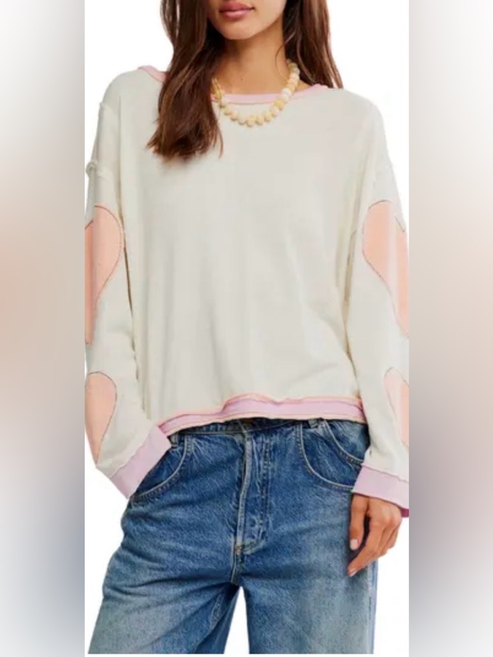 Free People We The Free You're a Star Cotton Knit Top with pink hearts